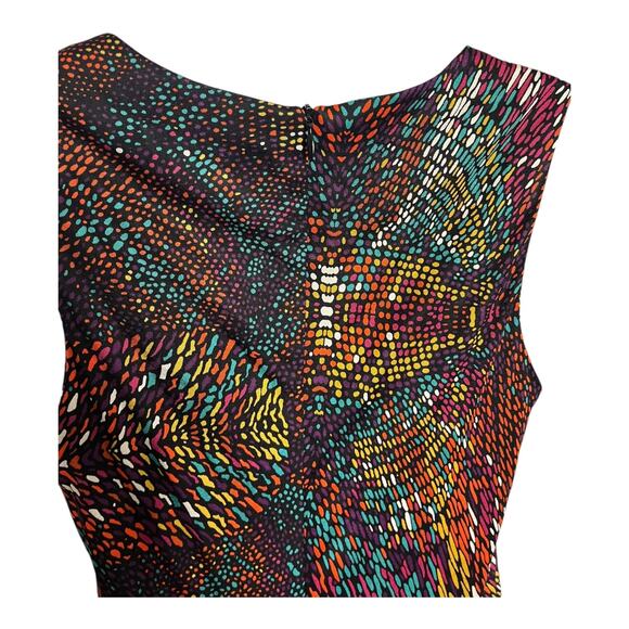Trina Turk 100% silk sleeveless drape cowl neck dress multi color pattern 6 NWOT - Picture 6 of 8